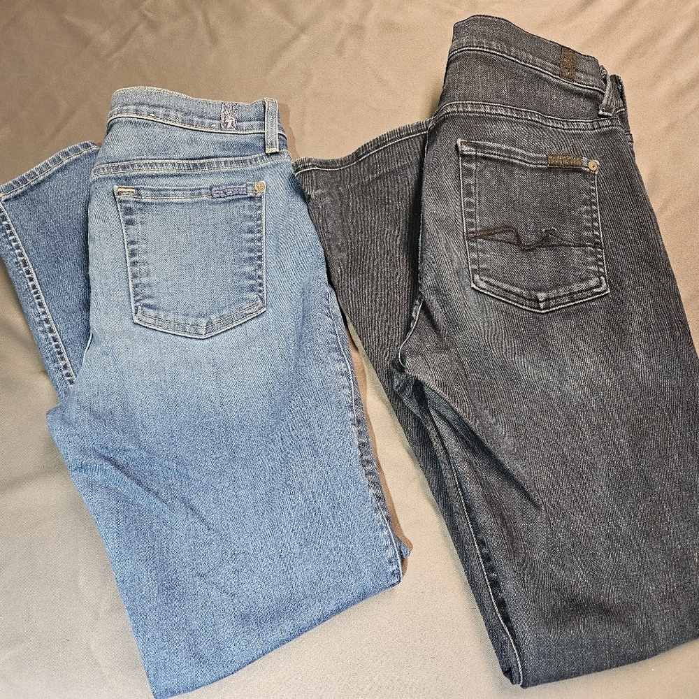 2 Pair 7 For All Mankind Ankle Skinny Jeans Ankle Skinny/ High Waist Straight 29